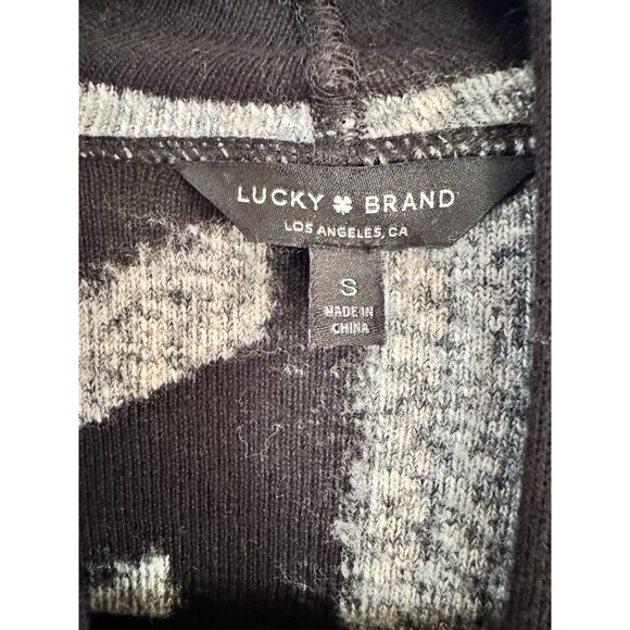 Lucky Brand Geometric Print Fuzzy Asymmetrical Open Front Cardigan Sweater Small - Picture 5 of 6